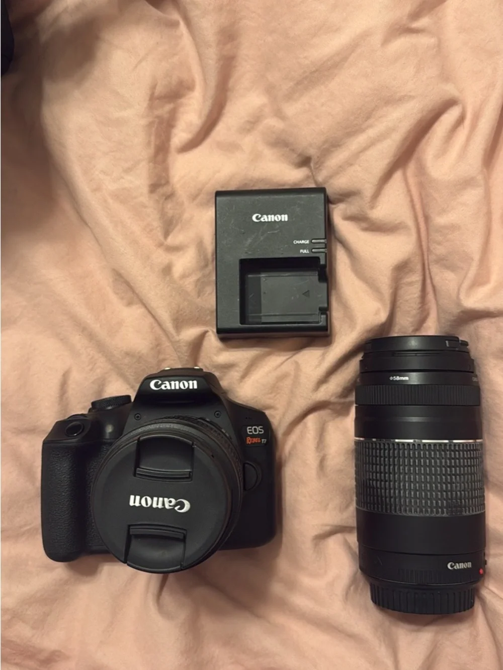 Canon EOS Rebel T7 (Black) DSLR Camera with Battery Charger and Telephoto Lens
